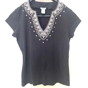 Black & Tan Ann Taylor Embellished Tee Shirt size M